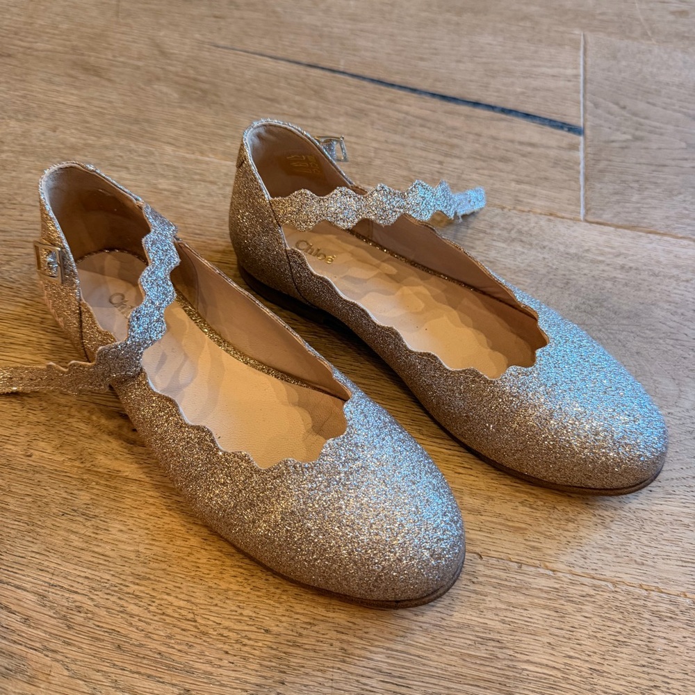 CHLOE Sparkly Silver Kids ballet Mary Jane Dress Shoes